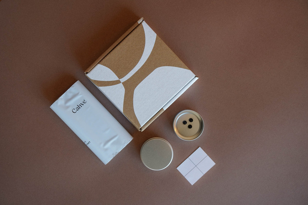 The Heirloom Wax Impression Pack laid out: pouch, wax tins, pads and box